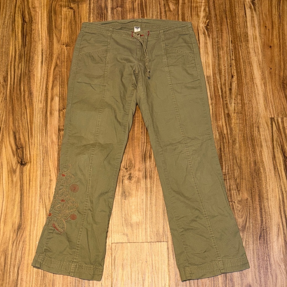 Prana womens pants XS 0 2 Pants chino Breathe vintage Olive green embroidered